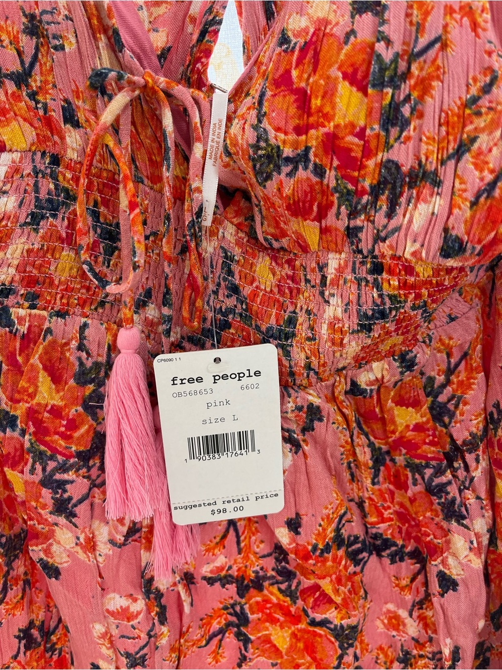 Free People Pink Floral Tassel Tie Dress - Picture 2 of 2